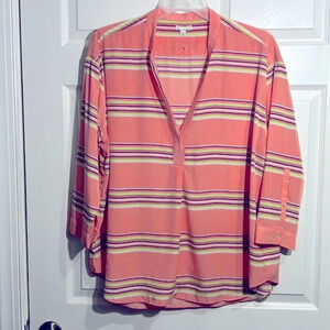 Gap Women's XL Pink Multicolor Striped V-Neck Tunic Long Sleeve Blouse NWOT